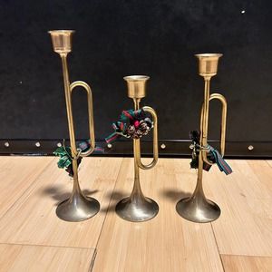 Brass bugle candle holders